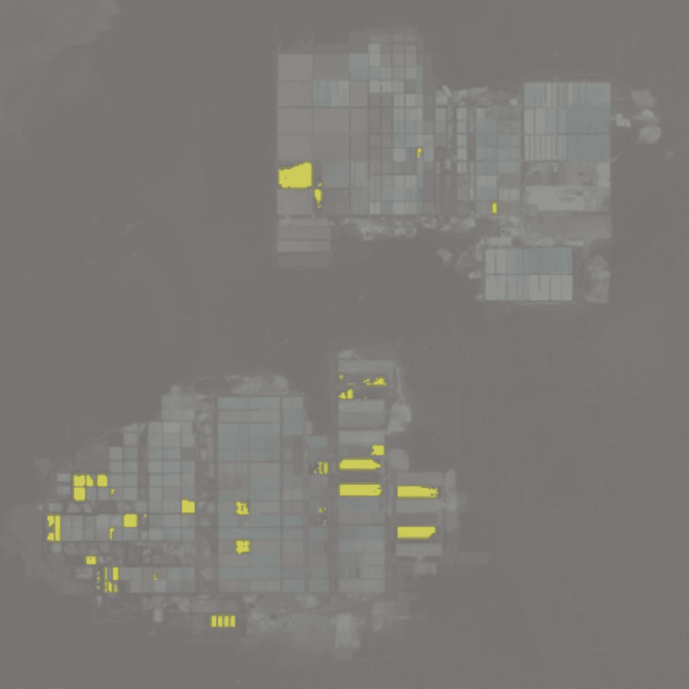 Ponds with concentrated lithium highlighted in yellow